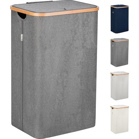 Panier a Linge Sale Gris - XL 100 Litres - Grands Paniers à Linge avec Couvercle et Anses - Corbeille a Linge pour Chambre - Bac a Linge Sale de Salle de Bain en Bambou (1/5)