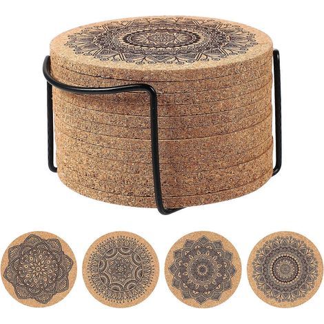 Cabilock Lot de 1 sous-verres absorbants en liège avec support, idéal comme cadeau de pendaison de crémaillère, pour la maison, le bureau ou un café. (1/4)