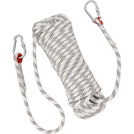 Corde d'escalade statique durable en polyester et nylon de 10 mm de diamètre et 20 m (65,6 pieds), avec 2 crochets. (1/5)