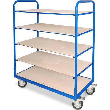 BRB Chariot étagé à plusieurs niveaux, l x p x h 1310 x 580 x 1545 mm, 4 roulettes pivotantes, 2 roulettes avec frein de stationnement (5 niveaux) (1/2)