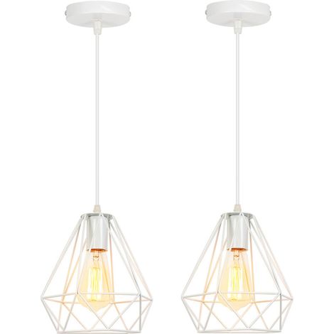 2X Métal Diamant 20CM Lustre Industriel Vintage Lampes Suspendues Rustique Plafonnier Moderne Pour Salle À Manger Décoration Intérieure Blanc (1/5)