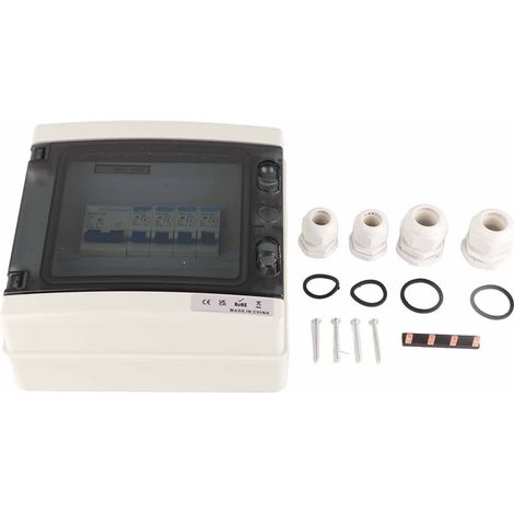 Boîte de distribution étanche 4 voies 4MCB + interrupteur général 100A, boîtier de jonction 230V pour maison. (1/5)