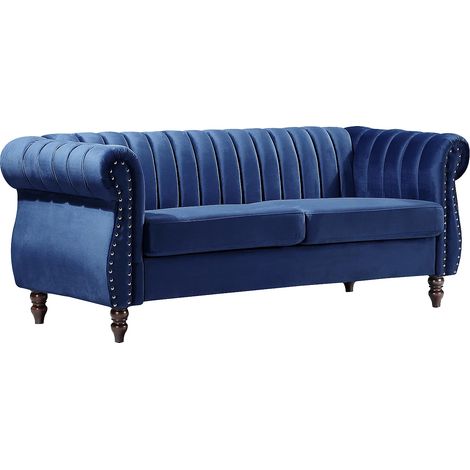 Divano Chesterfield 3 posti in Velluto Blu reale - TRUMBO (1/3)