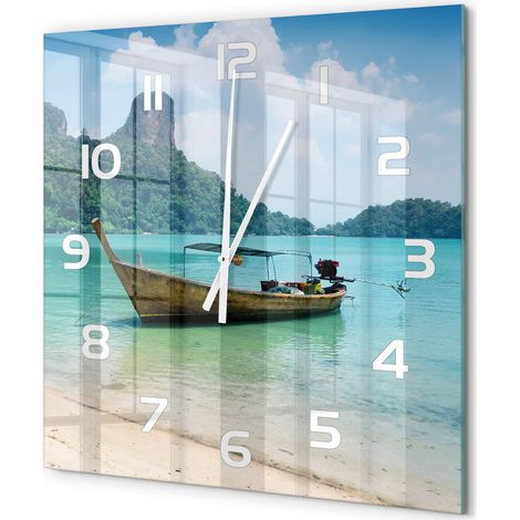 Grande Horloge Murale Carrée Décoration Cuisine en Verre Trempé Silencieuse Moderne Łódź 60x60 cm (1/5)