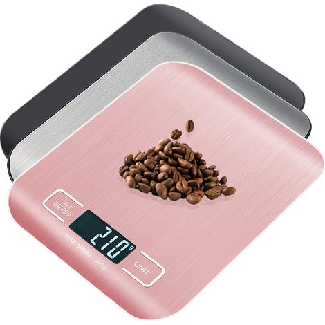 Balance de cuisine 5 kg/1 g, couleur or rose, avec écran LCD rétroéclairé et fonction tare, multifonction en acier inoxydable pour aliments, cuisine, four et pesée (1/5)