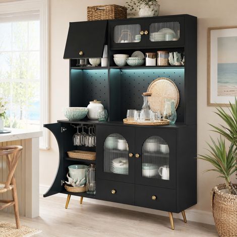 MEUBLIV Buffet haut 120x40x176 cm noir – LED, prises et ports USB (1/5)