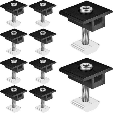 Fixation Panneau Solaire: 10 Pièces Support Panneau Solaire en Aluminium 30 mm, Support Montage Panneau Solaire en T pour Panneau Photovoltaïque Camping Car Mural Toiture, Avec Ecrous et Boulon (1/4)