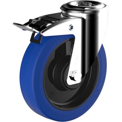 Roulette à oeil pivotante à frein diamètre 100 mm roue caoutchouc élastique EASYROLL® BLEU - 180 Kg