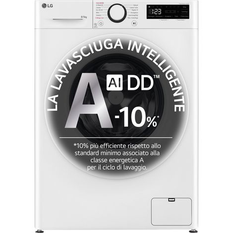 LG D2R3S08NSWW Lavasciuga Slim 8-5kg AI DD Classe Energetica E 1200 Giri AI Wash Vapore (1/10)