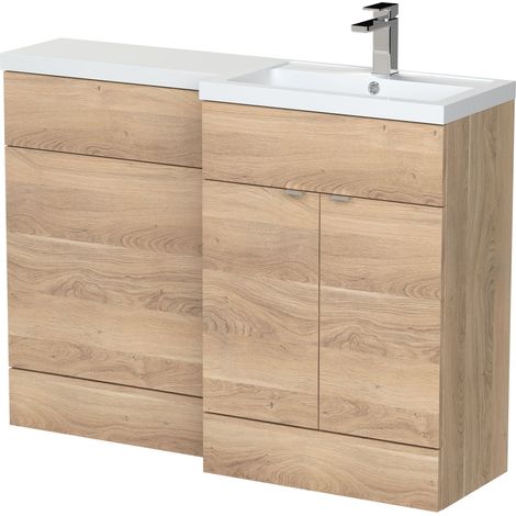 Alrewas Contemporary 2 Door Right-Hand Floor Standing Combination Unit with Basin, Bleached Oak, 1200mm