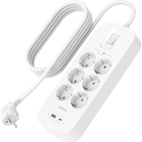 Multipresa Belkin Connect 6 prese 18W PD + 2 Usb-a/c con protezione da sovratensioni 2m Bianco [SRB002VF2M-V2]