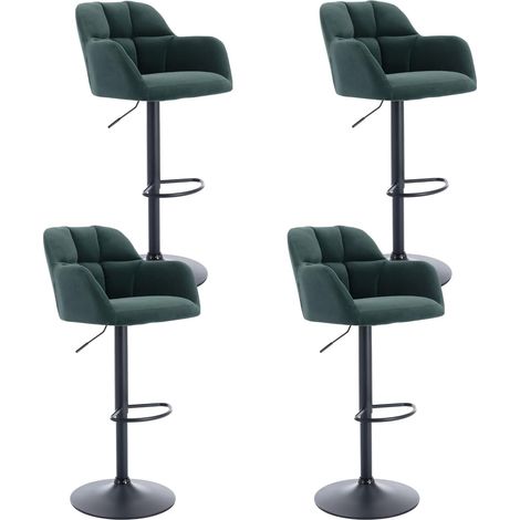Tabouret de Bar Réglable en Hauteur Lot de 4 Chaise de Bar avec Repose-Pieds Métal pour Cuisine et Comptoir, Velours, Vert