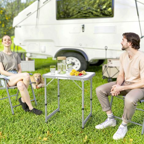 Table Pliante Table de Camping Table de Jardin Hauteur réglable Aluminium MDF Blanc - Modèle