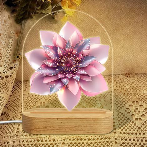 Regenbogenförmiges Nachtlicht mit glitzernder rosa Lotusblume, 7-farbige LED-Lampe, Kinderzimmerdekoration, Geschenk für Mädchen und Jungen (1/5)
