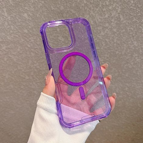 (Violet, iPhone 13 Pro) Coque rigide magnétique, compatible avec la recharge sans fil MagSafe, coque de protection antichoc.