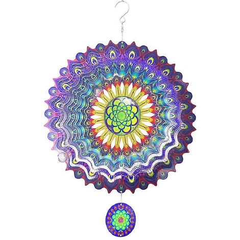 Carillon éolien rotatif 3D en métal de 30 cm (12 pouces) avec plumes d'oiseau pour la décoration de jardin (1/5)
