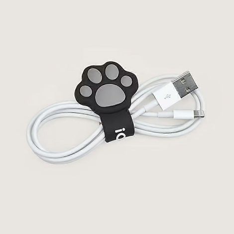 (Noir, 1 pièce) Organisateur de câbles en forme de patte de chat, enrouleur de câble d'écouteurs en silicone spiralé pour bureau et gestion des câbles de charge de téléphone (1/5)