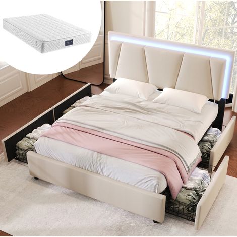 Bett Doppelbett Bettgestell Stauraum 160x200 LED OKMYHOME (1/5)