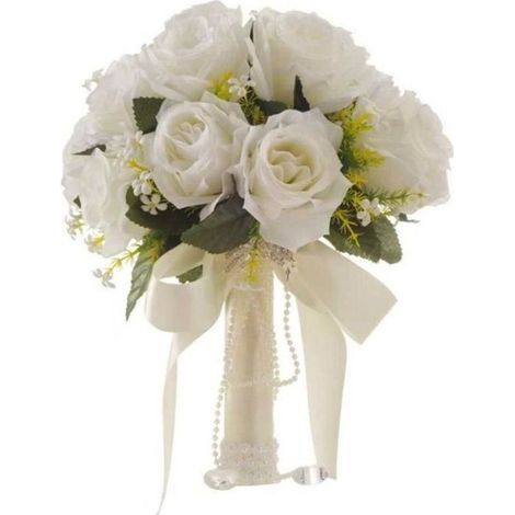 pair Bouquet de mariage pour Futures mariée Rose romantique fleur Bride Floraison - Blanc 22cm 3 (1/3)