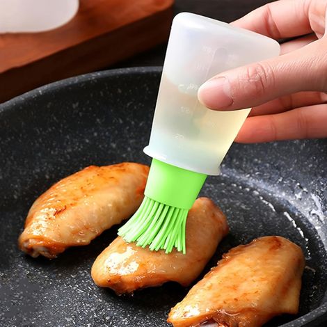 Brosse à badigeonner - 1 unité - Silicone et acier - Distributeur d'huile intégré - Pour barbecue et grillade - Noir (1/5)
