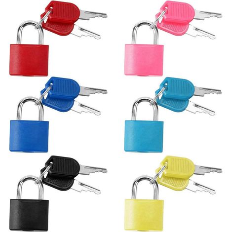 6er Set Mini Vorhängeschlösser mit Schlüssel, bunt, für Koffer & Gepäck
