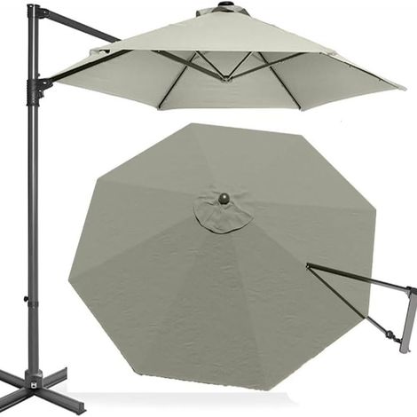 Toile De Remplacement Parasol Déporté - 3.5 M - 8 Baleines - Ventilation Supérieure - Gris Taupe - Pour Patio Extérieur