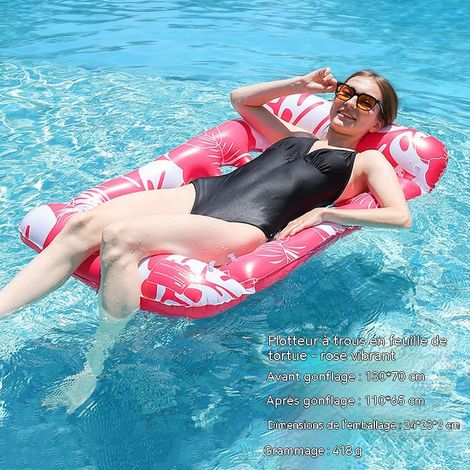 modèles en filet avec porte-gobelets, matelas flottants portables - matelas flottant perforé motif feuille de Monstera (modèle court) - rose(pompe non requise)