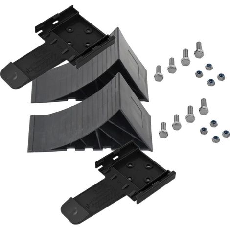 Cunei per ruote con staffe [Set di 2] e accessori di montaggio - Cunei per freni per rimorchi, roulotte e camper