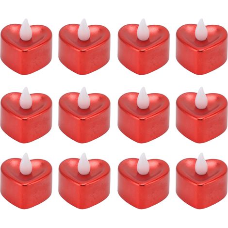 Ortviai Bougies LED en forme de cœur – 12 unités, rouge métallisé, piles incluses, pour décoration de fête, mariage et Halloween (1/5)