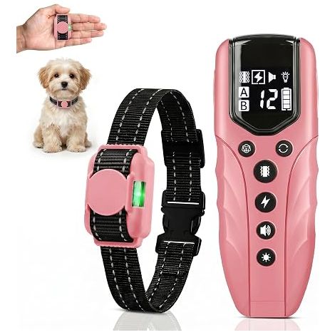 Dog Training Collar Remote Control Ultralight Electric Collar Beep Vibration Anti Barking Electrostatic Waterproof Rechargeable Pink (1/5)
