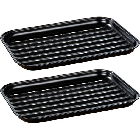 WENKO Grillschale Luca inox noir 2 pièces barbecue antiadhésif en acier inoxydable réutilisable pour griller légumes poisson et viande accessoire cuisine d'extérieur 34,5 x 24,5 x 2,5 cm (1/2)