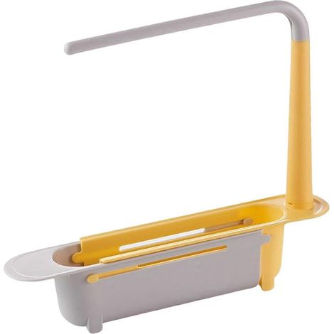 Étagère télescopique pour évier avec porte-torchons, support de rangement télescopique pour salle de bain.-Yellow