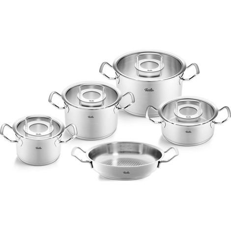 Fissler Original,Profi Collection Set di pentole in acciaio inox, 5 pezzi, pentole con coperchio in vetro 3 pentole, 1 padella e 1 padella da portata , induzione (1/5)