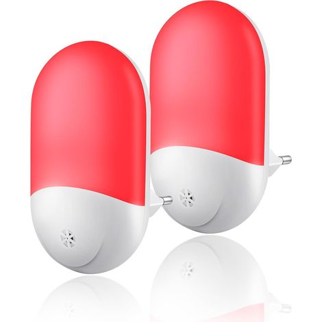 Veilleuse 2 Pièces avec Détecteur de Crépuscule, LED Rouge, Éclairage Nuit Enfant Économe en Énergie pour Chambre, Couloir, Escalier