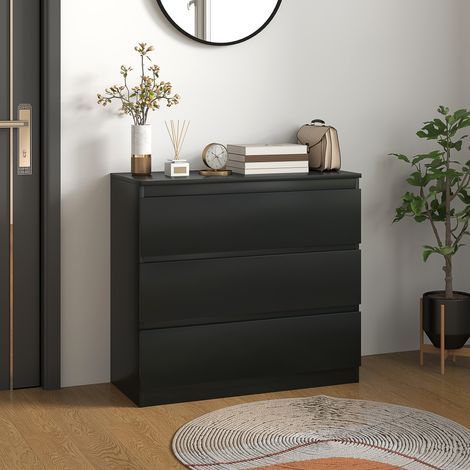 Commode 3 tiroirs, Meuble de rangement épuré pour chambre, intérieur, 80l x 39P x 73H cm (1/5)