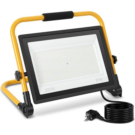 Wolketon Foco LED de obra 200W blanco frío 6500K IP66 lámpara de trabajo con soporte y cable 3m para jardín balcón exterior (1/5)