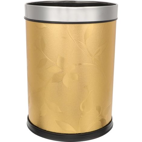 Goldener Mülleimer aus Edelstahl und Leder mit Dicker