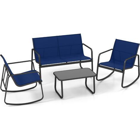 Conjunto de columpios de jardín de 4 piezas 72 x 61 x 80 cm con movimiento de balanceo suave, diseño curvo de metal azul 200011910