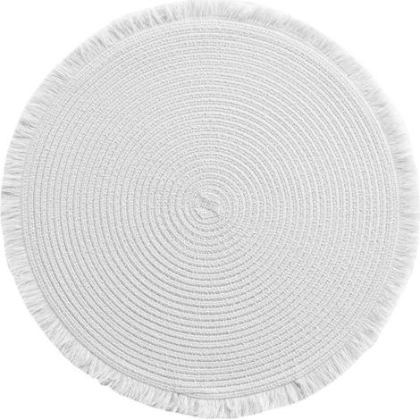 Set de Table Rond avec Franges "Falbala" 38cm Blanc (1/2)