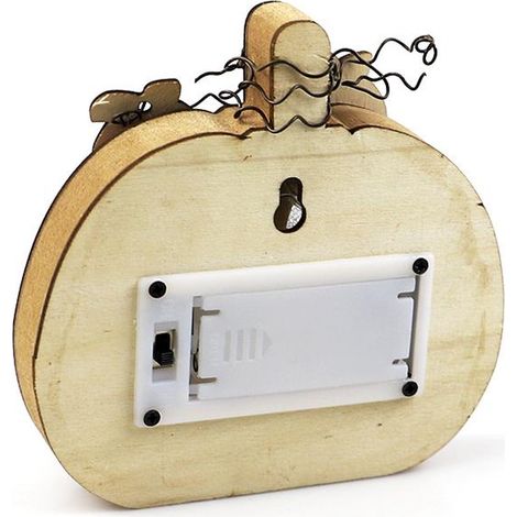 Lanterne Pumpkin LED Batterie Décor Halloween Bois Naturel 11cm Lumière Fête Sécurisée (1/5)