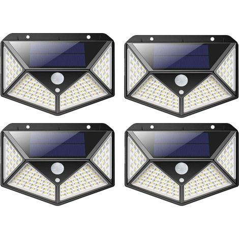 Applique Solare Luce 100 LED Luce Fredda 4 Pz Esterno Sensore Movimento (1/5)