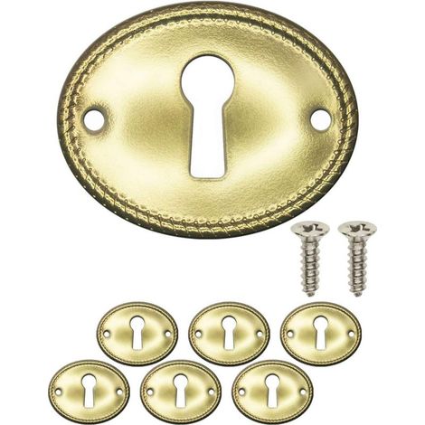 Set di 6 placche per chiavi antiche, rosette per serrature, design vintage, ottone, 35 x 27 mm, ovali, placcate oro (1/5)