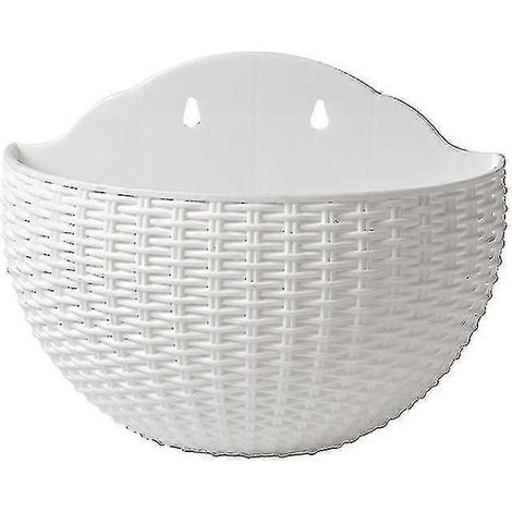 Suspension murale en rotin synthétique, pot de fleurs semi-circulaire suspendu sans perforation, pot de fleurs hydroponique (blanc, grand) (1/5)