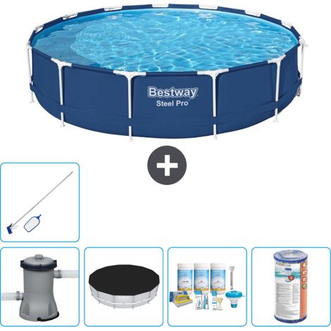 Piscine Bestway Ronde Steel Pro - 396 x 84 cm - Bleue - Comprend des Accessoires CB15 (1/5)