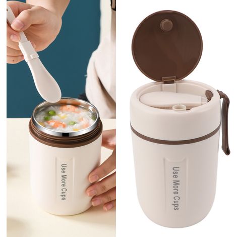 Isolierte Wasserflasche für Kinder, hitzebeständig, tragbar, aus lebensmittelechtem Edelstahl 304, stilvoll, Frühstücksbecher für Schüler mit Deckel, cremeweiße Farbe. (1/5)