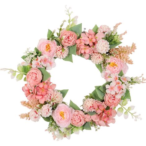 Couronne de camélias champêtres (sans guirlande lumineuse) - Couronne de pivoines artificielles printemps/été pour la maison, les mariages, les fêtes, la fête des mères (1/2)