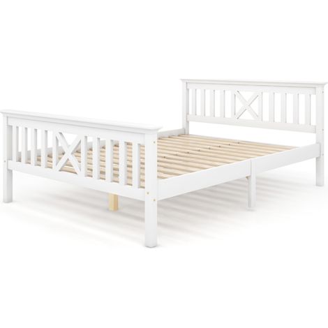 Letto matrimoniale 140 x 200 cm in pino bianco con rete a doghe e testiera a X (1/5)
