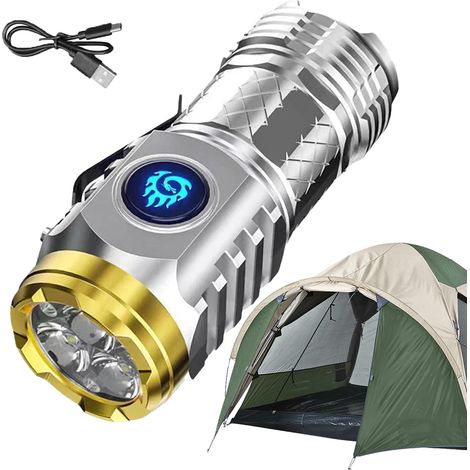 Lampe torche LED rechargeable 3 ampoules,5 modes,haute luminosité,super puissante - Parfaite pour camping et plein air (1/5)