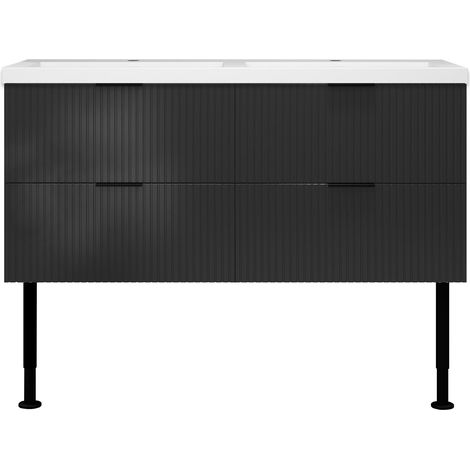 Meuble de salle de bain à poser au sol brilliant 120 cm, 4 tiroirs, MDF anthracite, avec vasque + pieds
