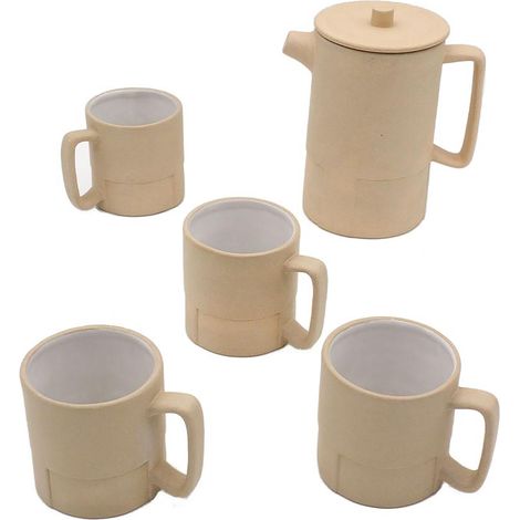 Set Théière 650ml + 4 Tasses en Céramique Blanche Brillante - Design Élégant et Moderne - Idéal pour Thé ou Infusions (1/2)